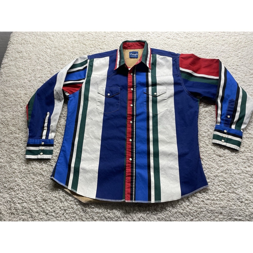 Vintage Wrangler Pearlsnap Brushpopper Striped Men's XL EUC